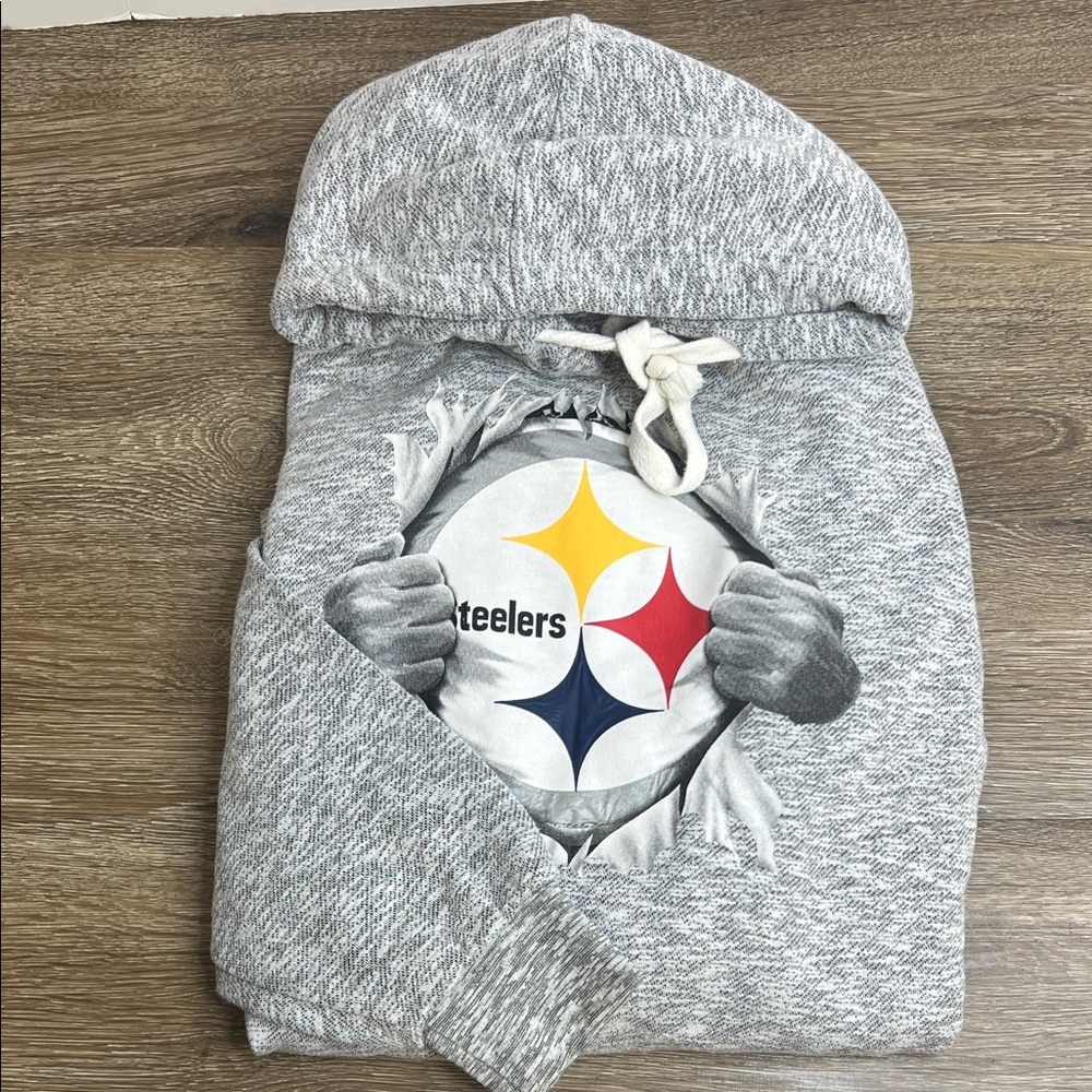 Jon Lauren Pittsburgh Steelers Graphic Hoodie – Gray Pullover Sweatshirt Size XL